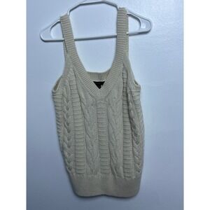 Banana Republic Womens Cream Cotton Cable Knit V-Neck Sweater Tank Top M Coastal